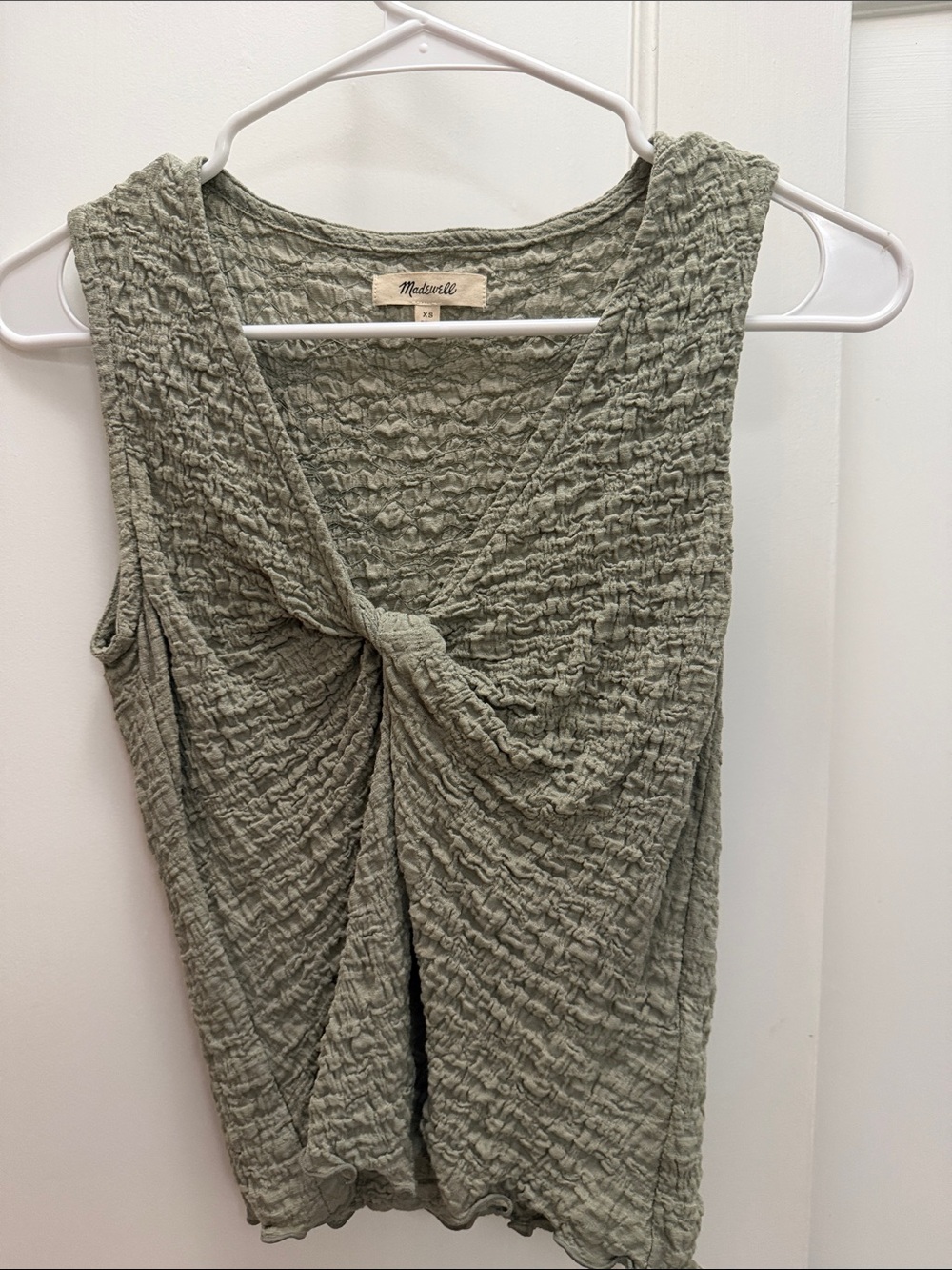 Madewell Textured Sage Green Twist-Front Tank Top
